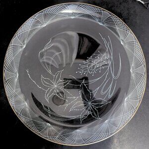 Vintage 50s Heye Filigran Glass Serving Dish Plate Platter Floral Gold Rim 12.5"